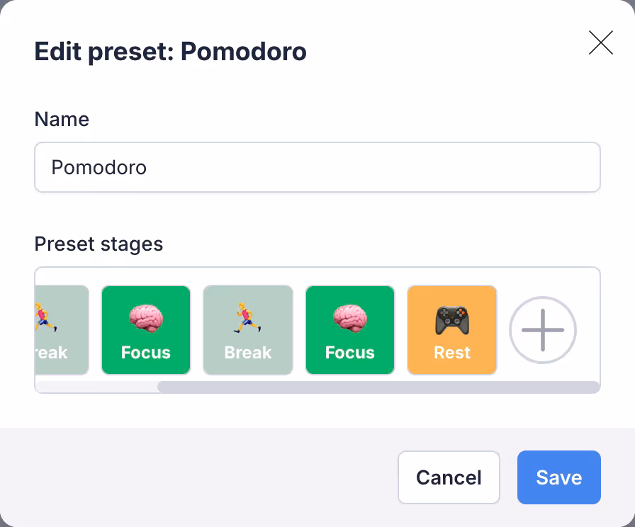 Edit a preset modal screenshot