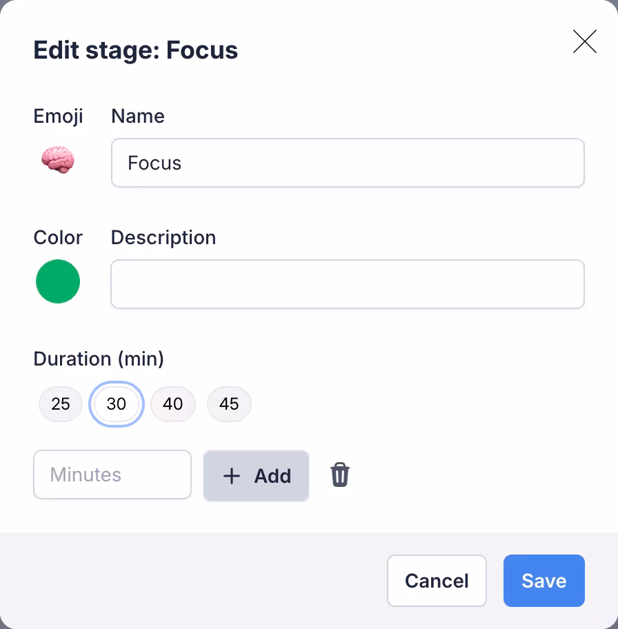 Edit a stage modal screenshot